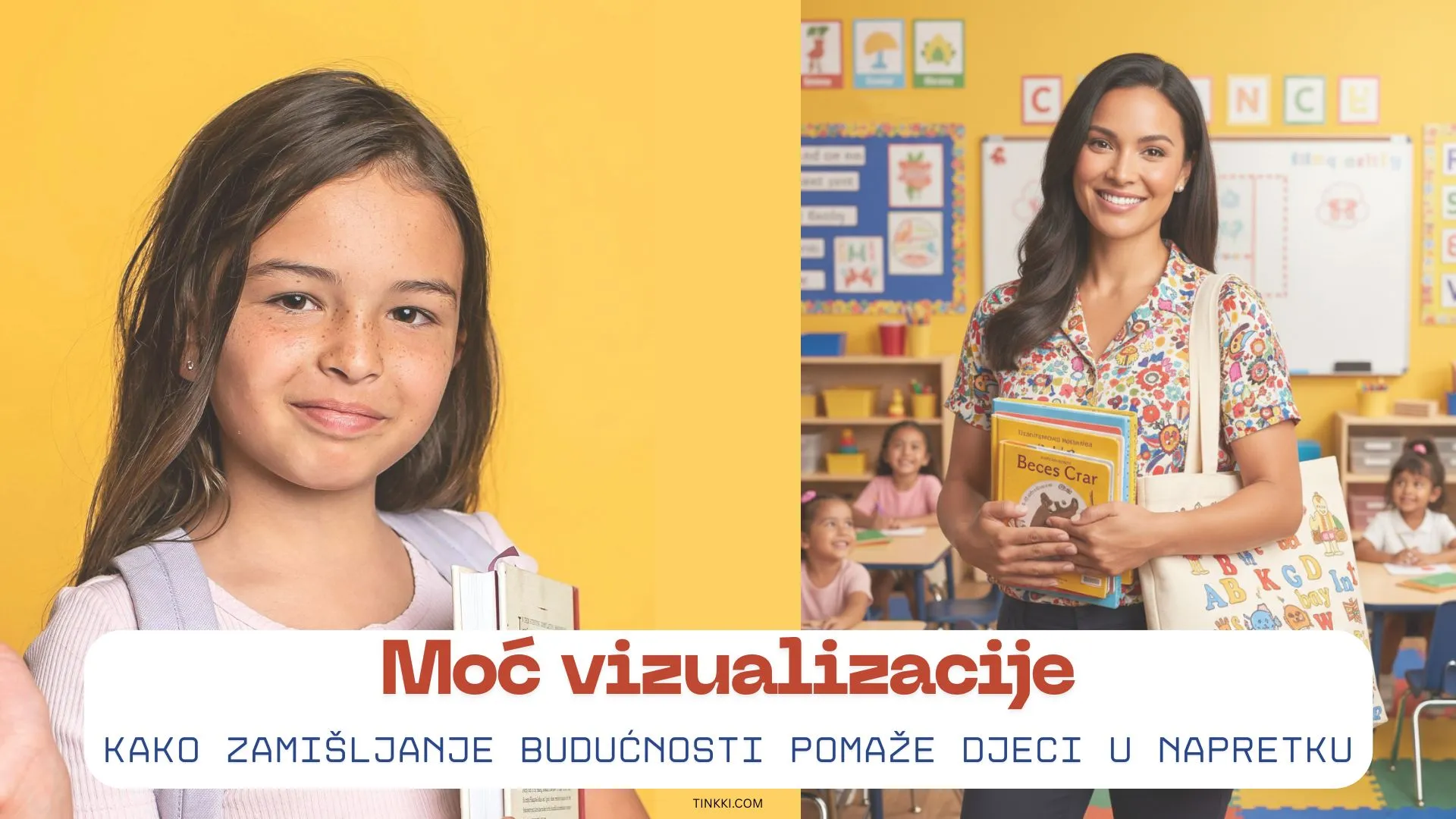 Sedmogodišnja djevojčica Jana s lijeve strane je rekla "Kad odrastem, želim biti učiteljica u vrtiću", dok je s desne strane ona zapravo u svom poslu iz snova.